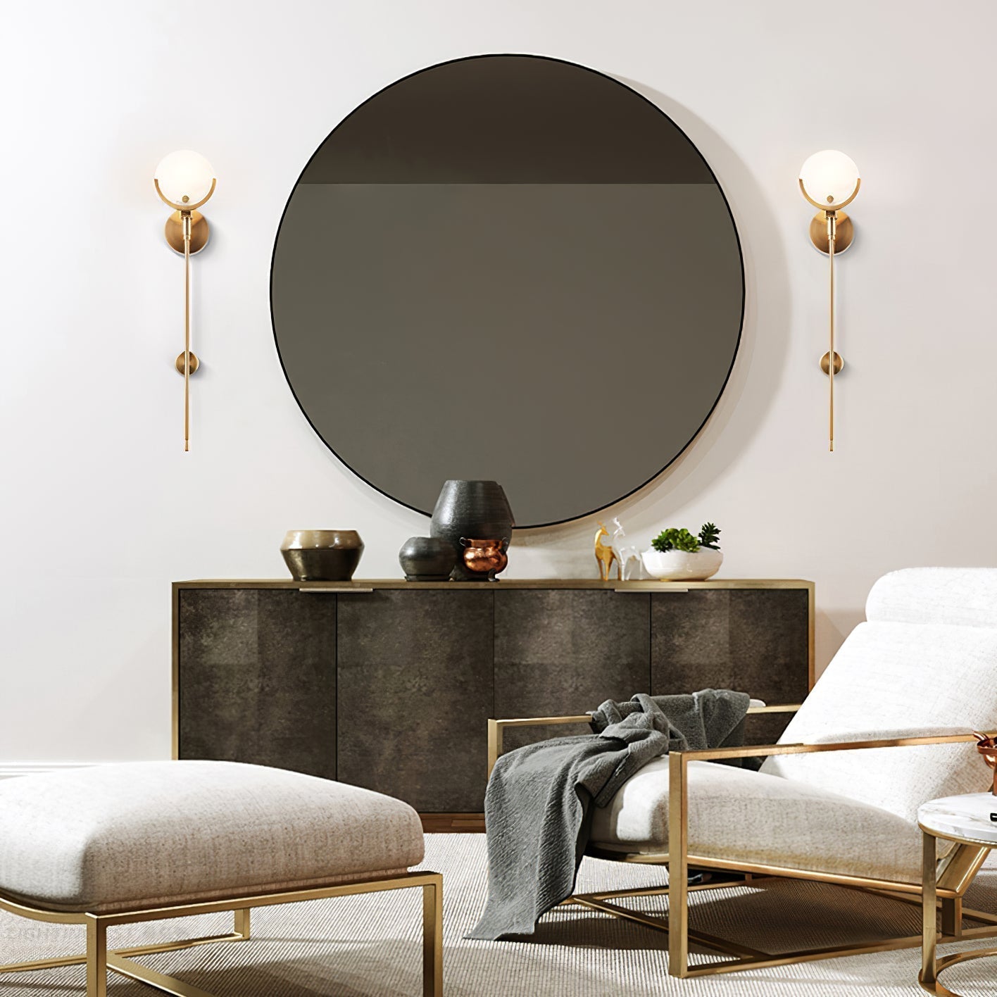 Ljomuvyo Modern Minimalist Brass Alabaster Sconce Wall Lamp - Letslighting