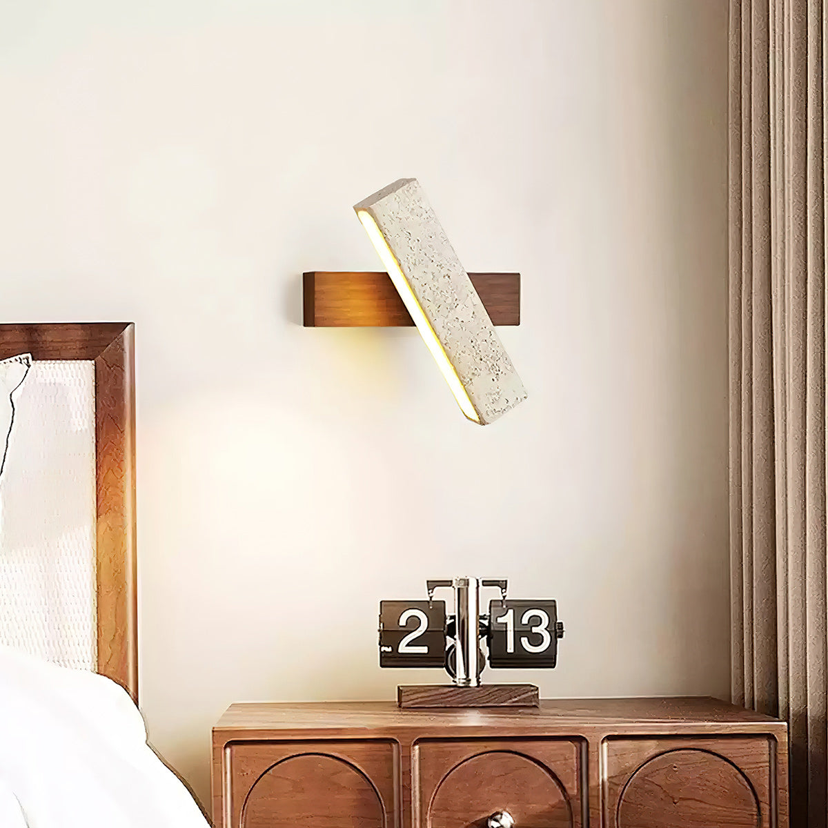 Ostruvyo Modern Minimalist Linear Walnut Travertine Wall Lamp - Letslighting