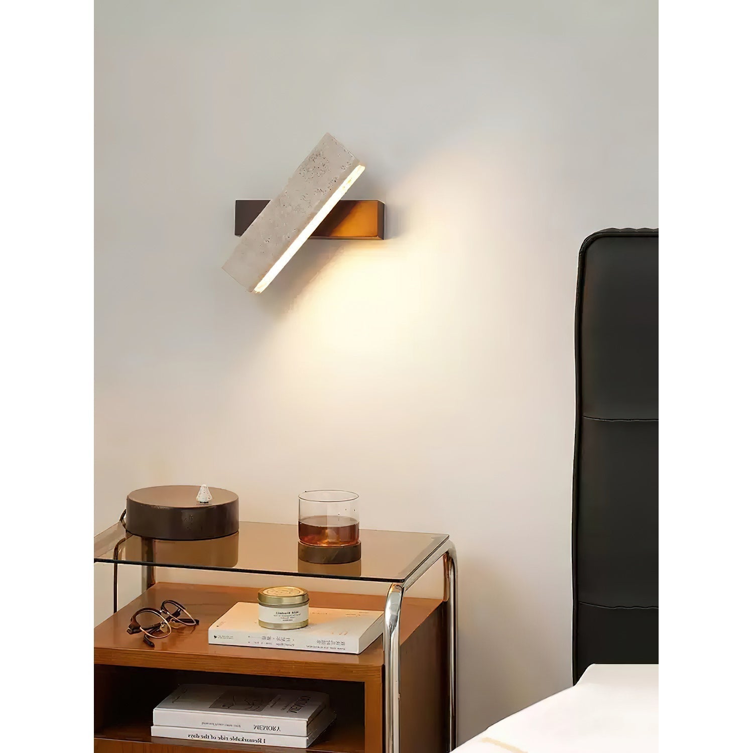 Ostruvyo Modern Minimalist Linear Walnut Travertine Wall Lamp - Letslighting