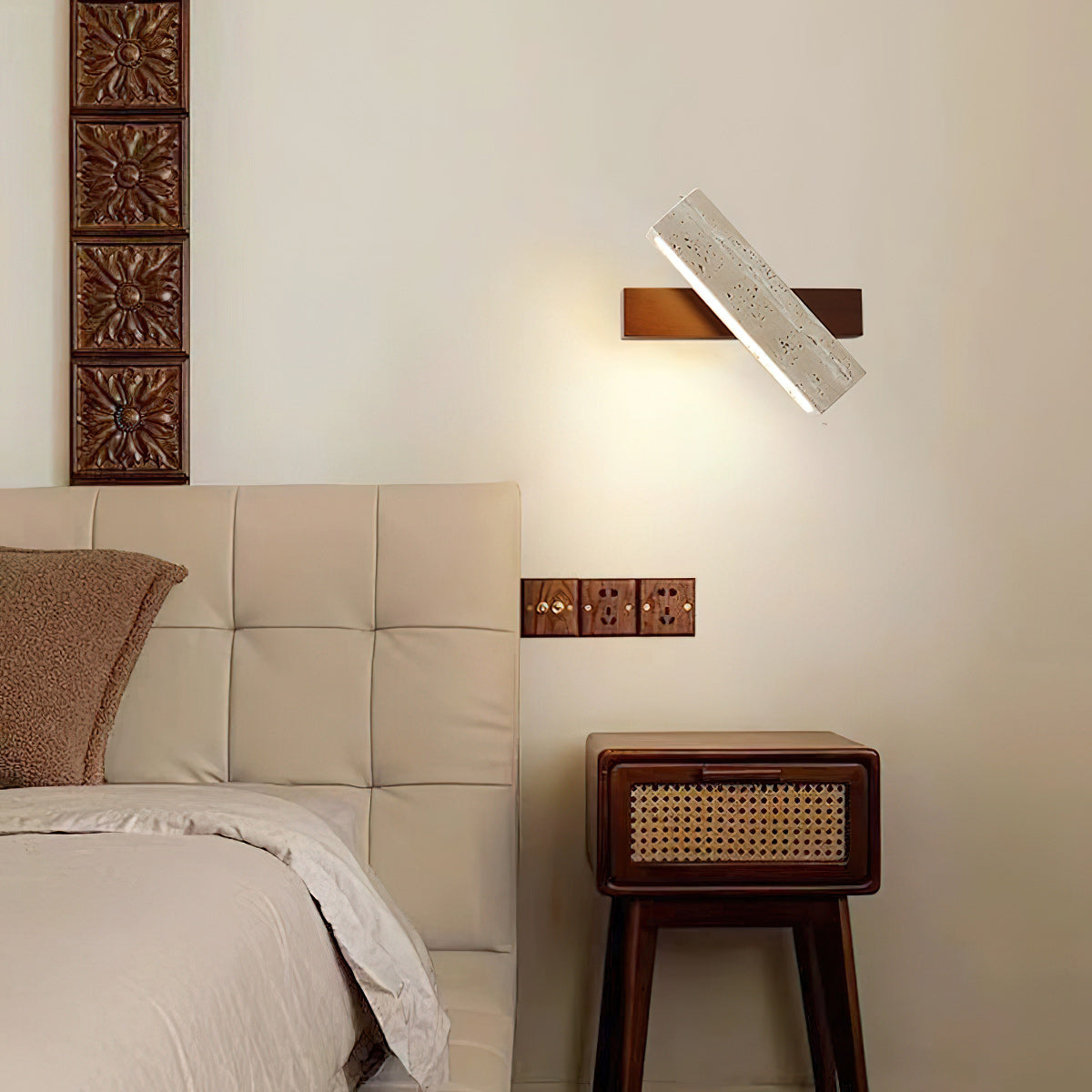 Ostruvyo Modern Minimalist Linear Walnut Travertine Wall Lamp - Letslighting