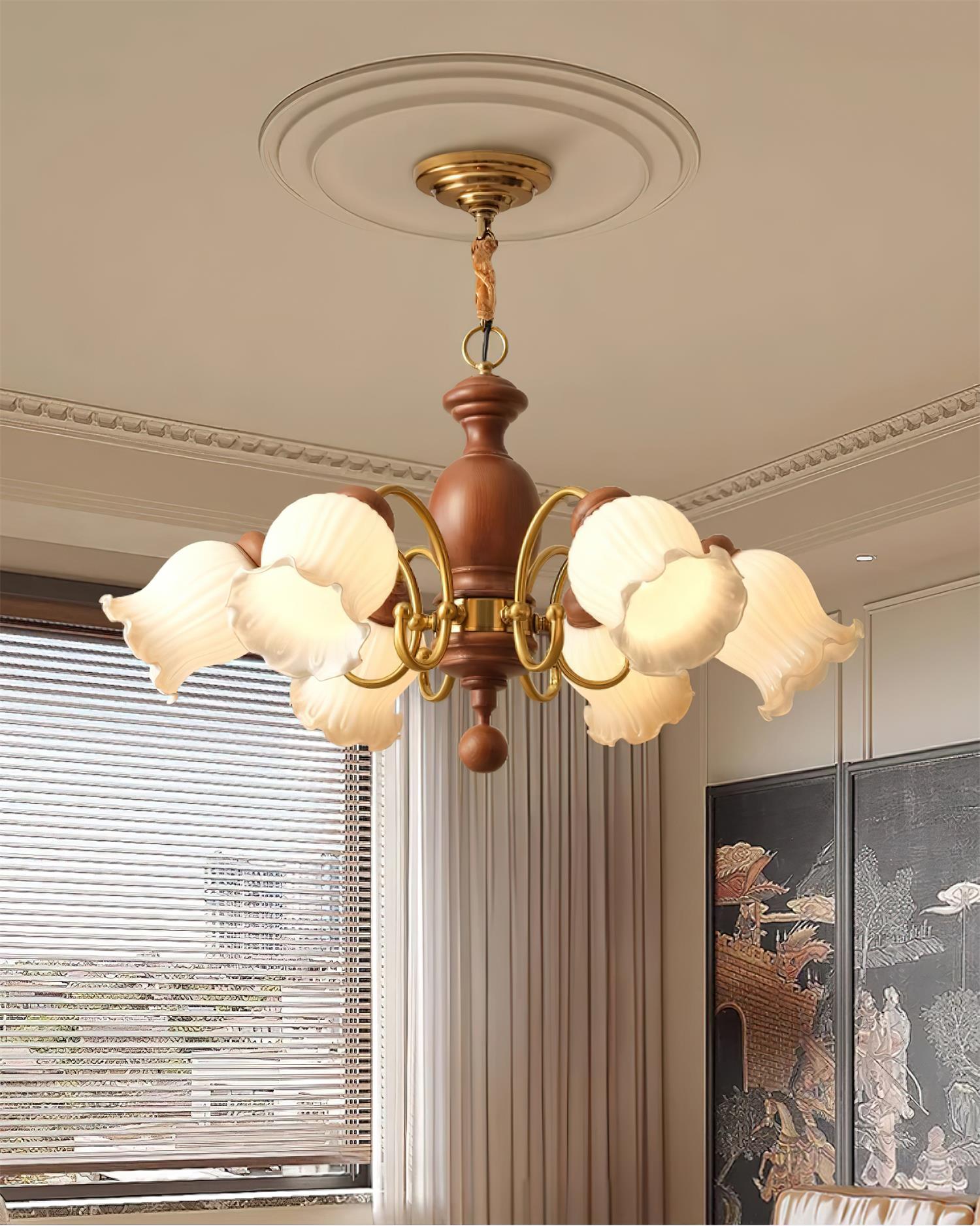 Rowan Vintage Kronleuchter aus Glas und Holz-Letslighting