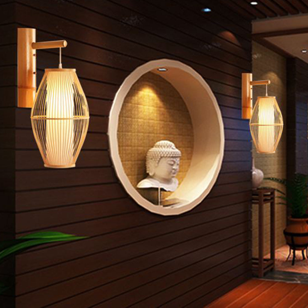 Muto Rustikale LED Wandleuchte Rattan/Acryl 4 Stile Schlafzimmer
