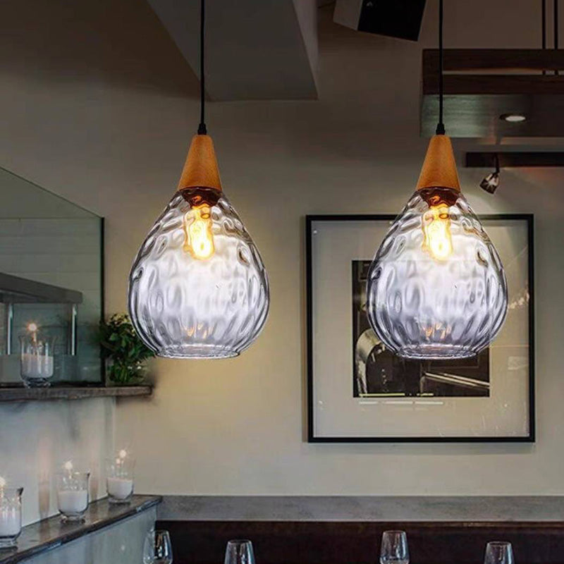 Aria Rustikal Pendelleuchte Tränentropfen LED Klar/Grau Glas&Holz