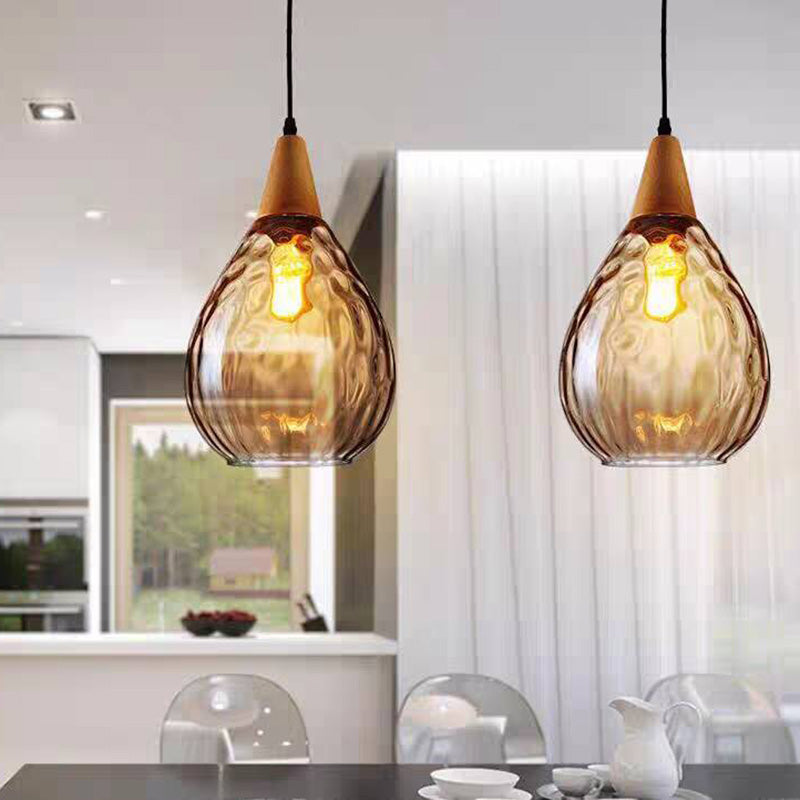 Aria Rustikal Pendelleuchte Tränentropfen LED Klar/Grau Glas&Holz