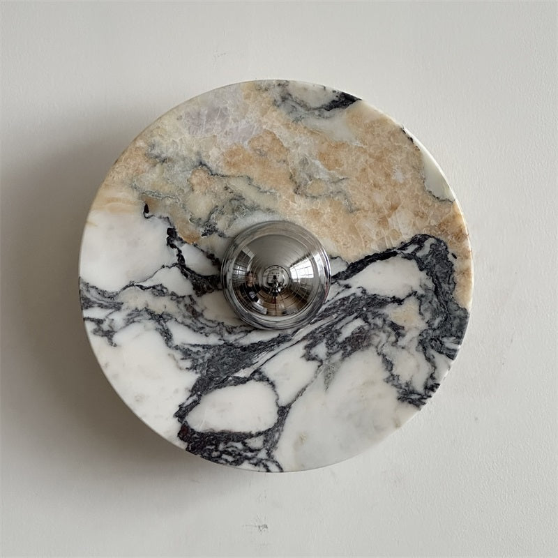 Zeno Modern Minimalist Round Chrome Marble Metal Wall Sconce - Letslighting