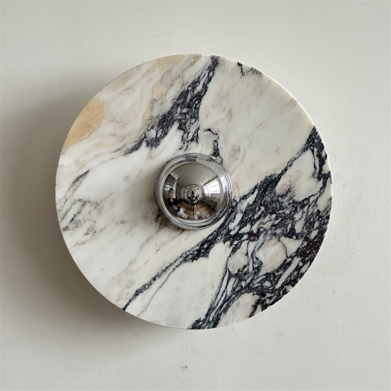 Zeno Modern Minimalist Round Chrome Marble Metal Wall Sconce - Letslighting