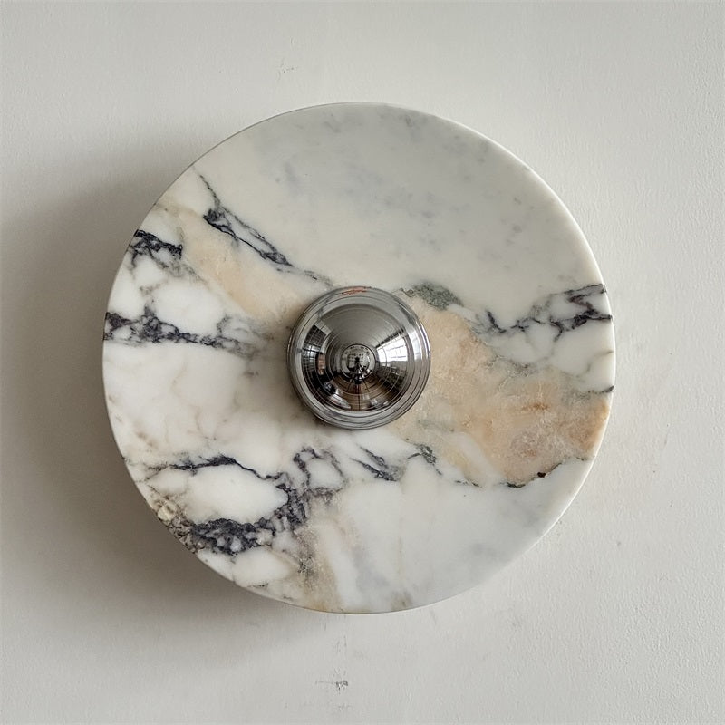 Zeno Modern Minimalist Round Chrome Marble Metal Wall Sconce - Letslighting
