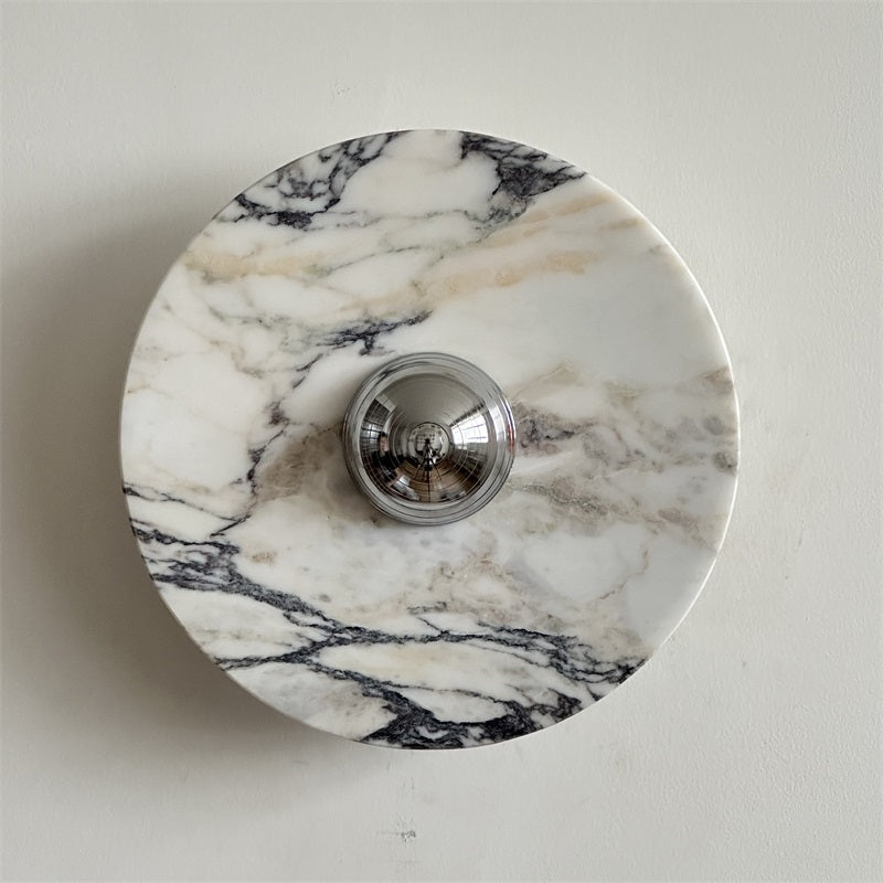 Zeno Modern Minimalist Round Chrome Marble Metal Wall Sconce - Letslighting