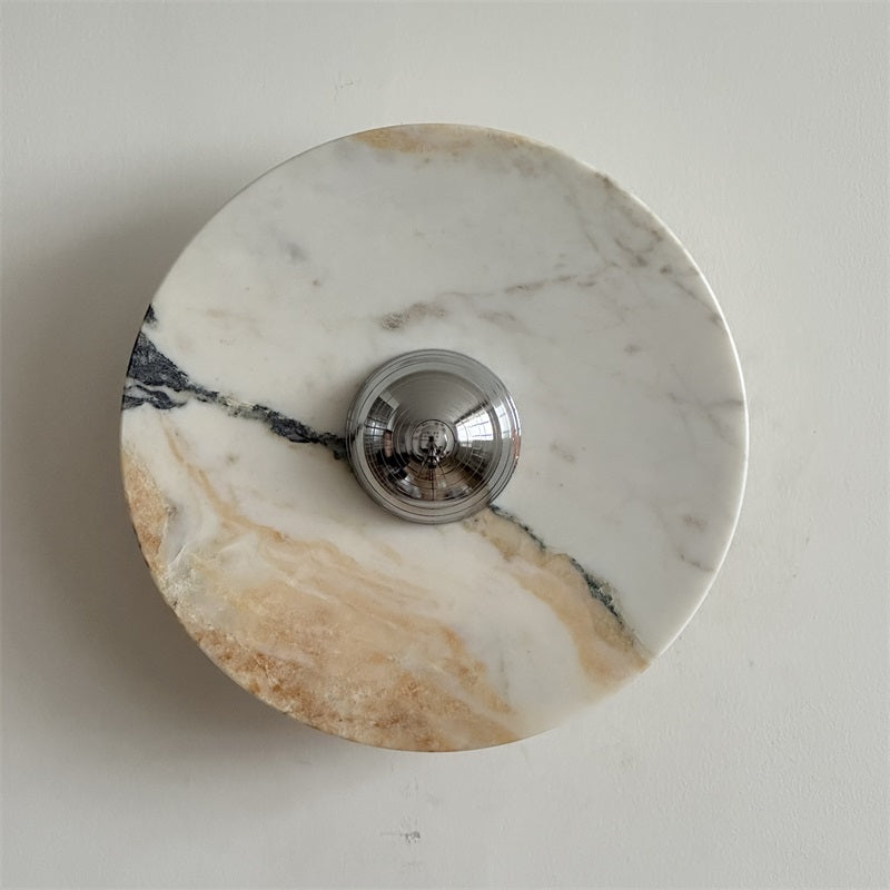 Zeno Modern Minimalist Round Chrome Marble Metal Wall Sconce - Letslighting