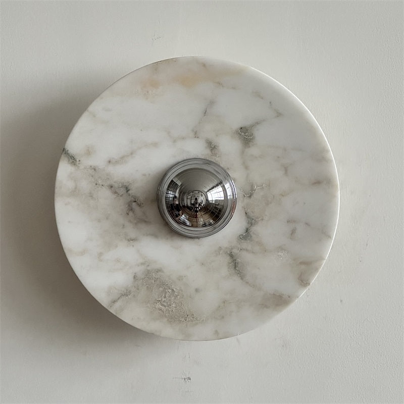 Zeno Modern Minimalist Round Chrome Marble Metal Wall Sconce - Letslighting