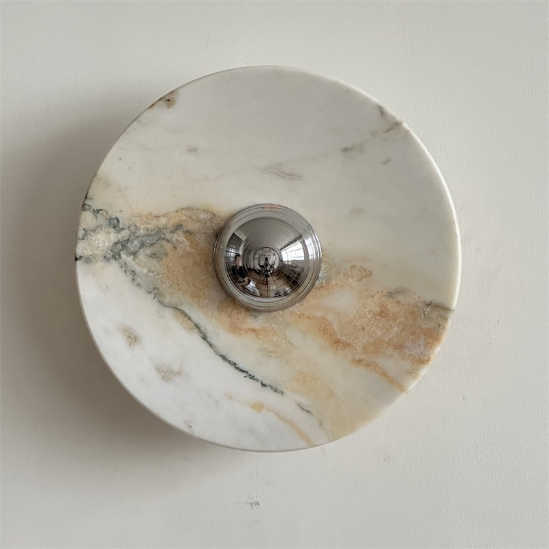 Zeno Modern Minimalist Round Chrome Marble Metal Wall Sconce - Letslighting