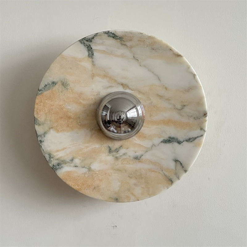 Zeno Modern Minimalist Round Chrome Marble Metal Wall Sconce - Letslighting