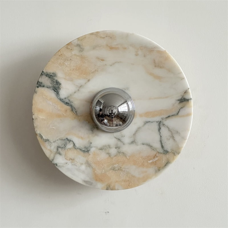 Zeno Modern Minimalist Round Chrome Marble Metal Wall Sconce - Letslighting