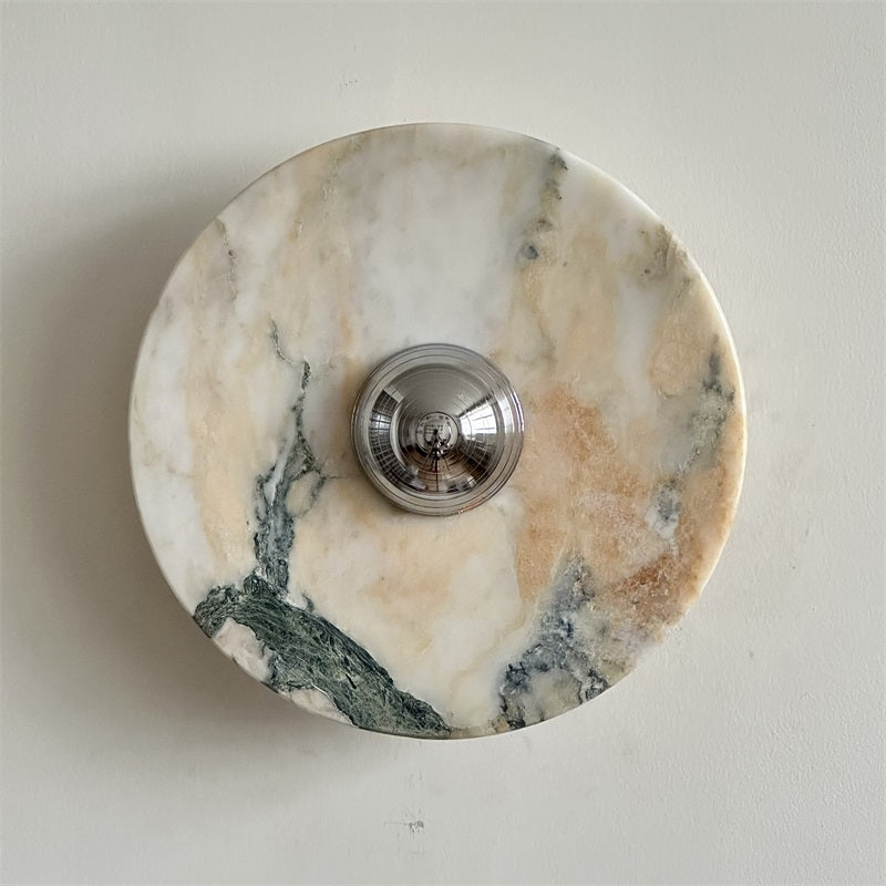 Zeno Modern Minimalist Round Chrome Marble Metal Wall Sconce - Letslighting
