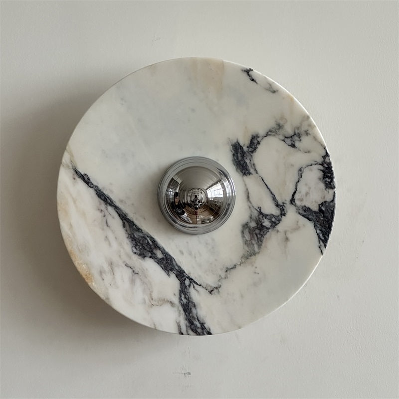 Zeno Modern Minimalist Round Chrome Marble Metal Wall Sconce - Letslighting