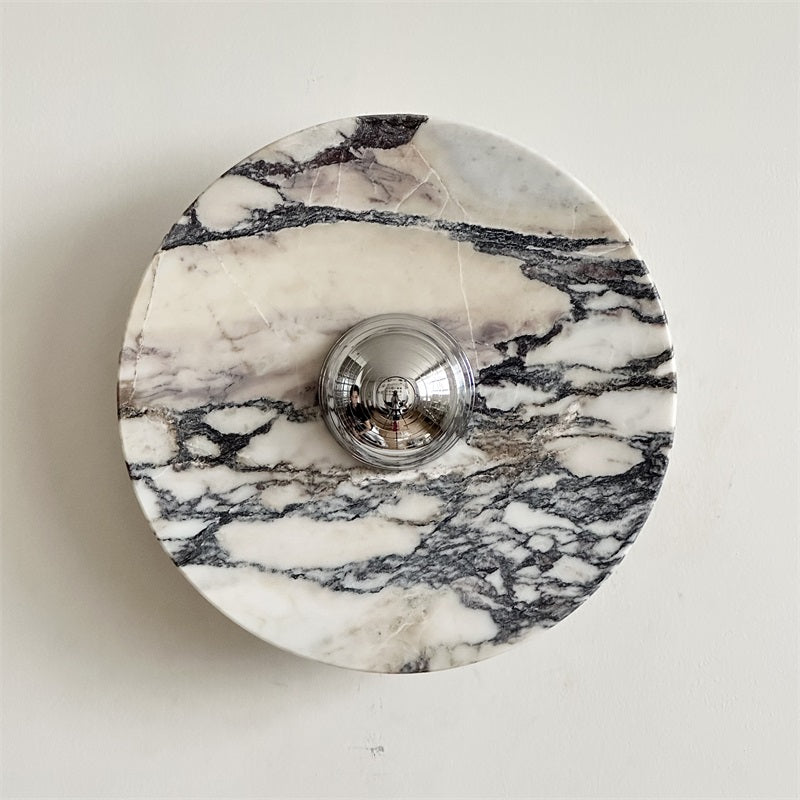 Zeno Modern Minimalist Round Chrome Marble Metal Wall Sconce - Letslighting
