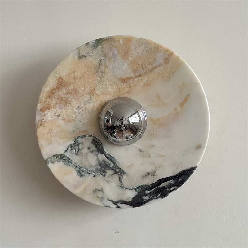 Zeno Modern Minimalist Round Chrome Marble Metal Wall Sconce - Letslighting