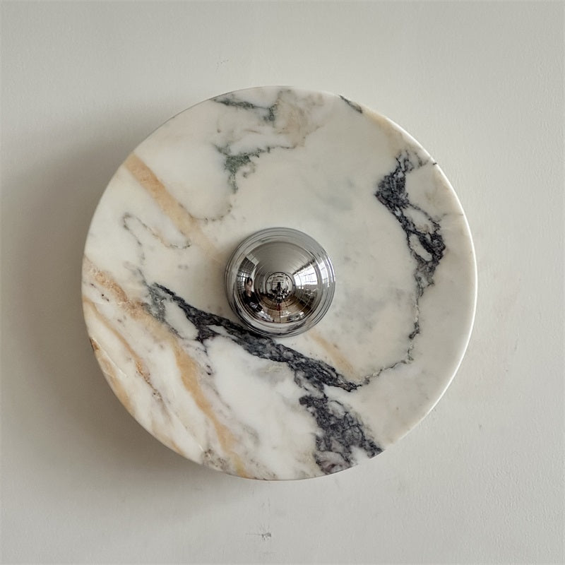 Zeno Modern Minimalist Round Chrome Marble Metal Wall Sconce - Letslighting