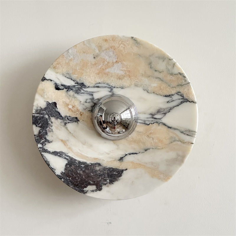 Zeno Modern Minimalist Round Chrome Marble Metal Wall Sconce - Letslighting