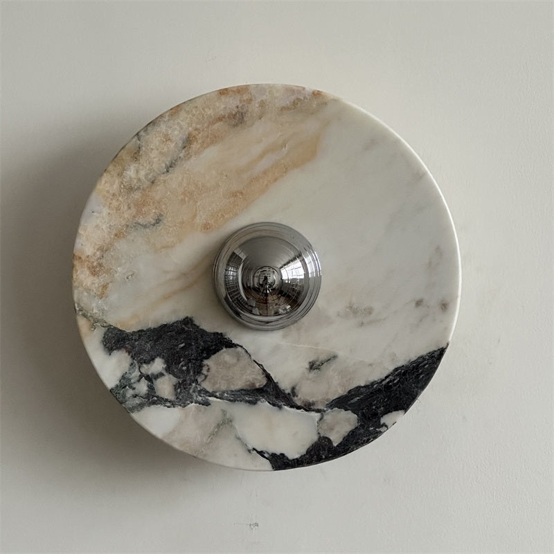 Zeno Modern Minimalist Round Chrome Marble Metal Wall Sconce - Letslighting