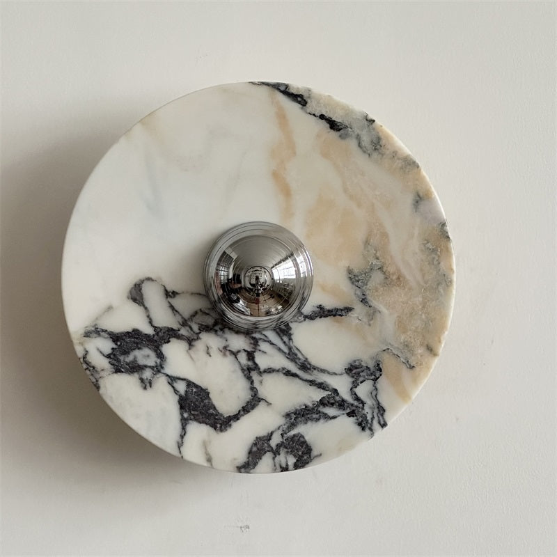 Zeno Modern Minimalist Round Chrome Marble Metal Wall Sconce - Letslighting