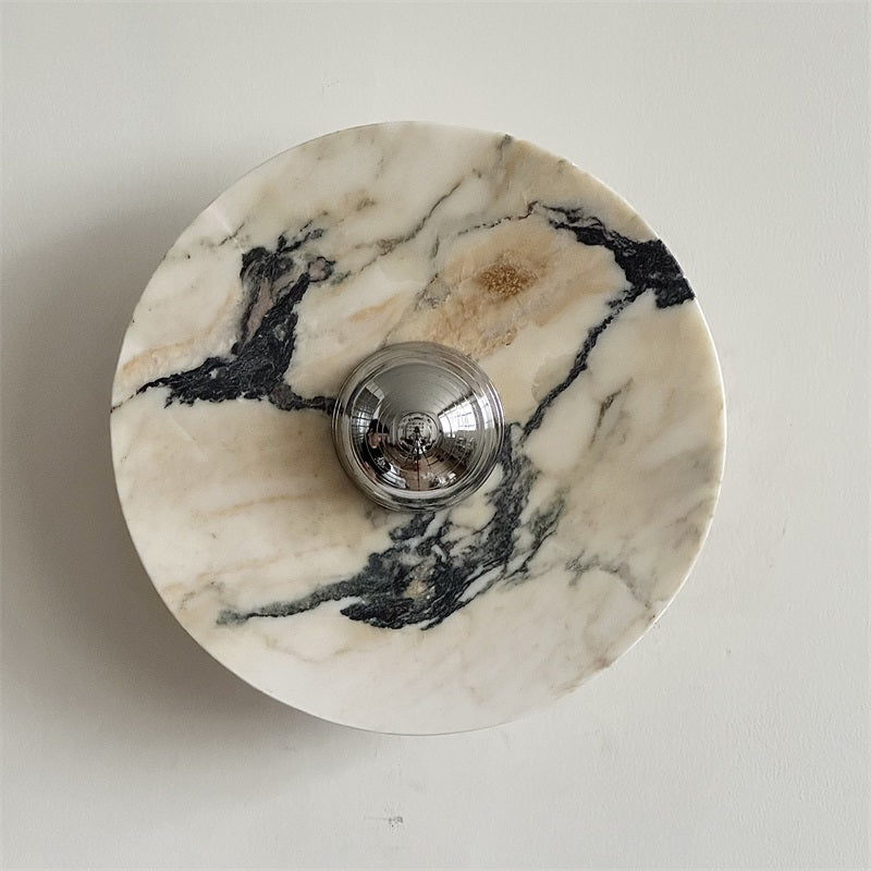 Zeno Modern Minimalist Round Chrome Marble Metal Wall Sconce - Letslighting