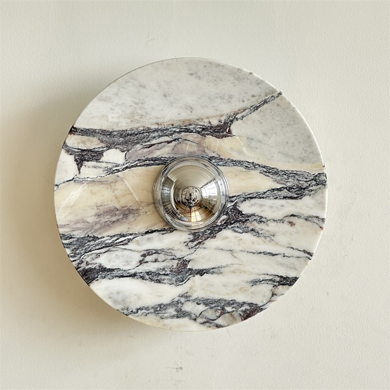Zeno Modern Minimalist Round Chrome Marble Metal Wall Sconce - Letslighting