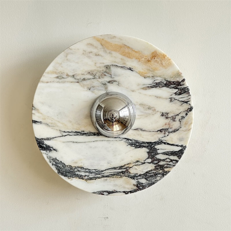 Zeno Modern Minimalist Round Chrome Marble Metal Wall Sconce - Letslighting