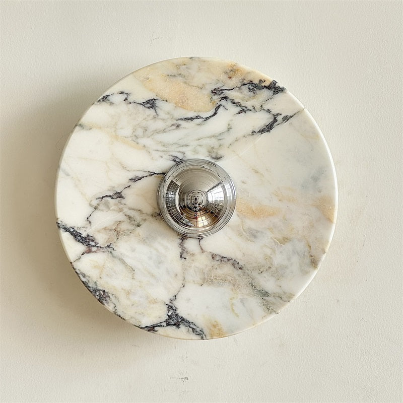 Zeno Modern Minimalist Round Chrome Marble Metal Wall Sconce - Letslighting