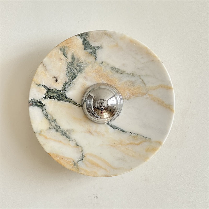 Zeno Modern Minimalist Round Chrome Marble Metal Wall Sconce - Letslighting