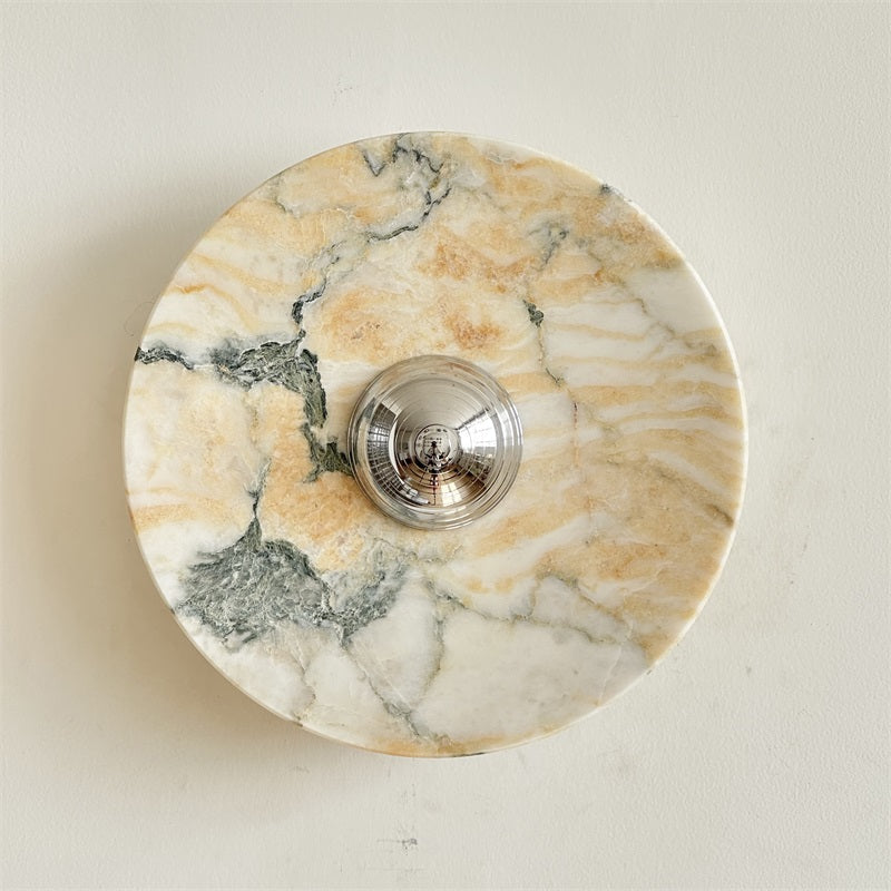 Zeno Modern Minimalist Round Chrome Marble Metal Wall Sconce - Letslighting
