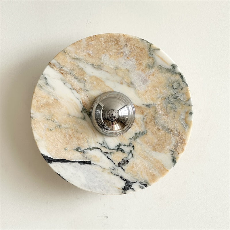 Zeno Modern Minimalist Round Chrome Marble Metal Wall Sconce - Letslighting