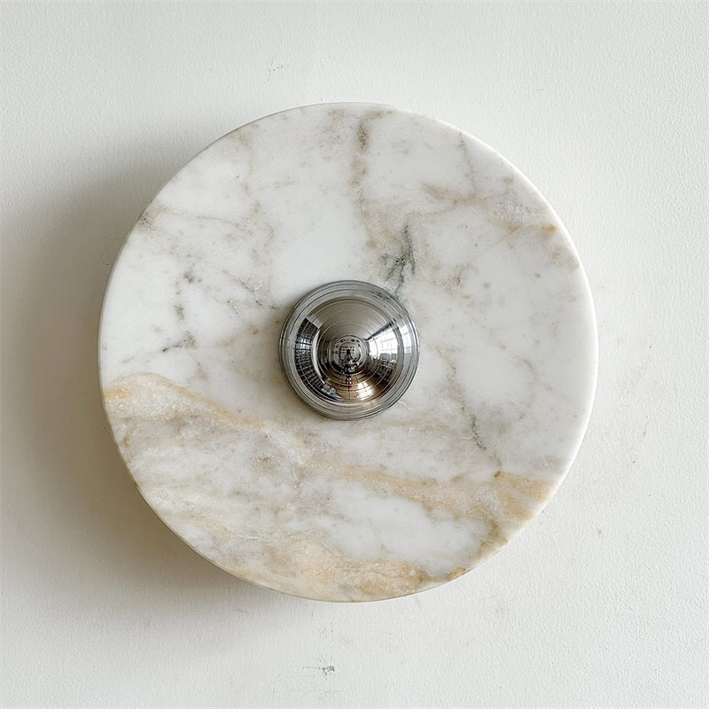 Zeno Modern Minimalist Round Chrome Marble Metal Wall Sconce - Letslighting