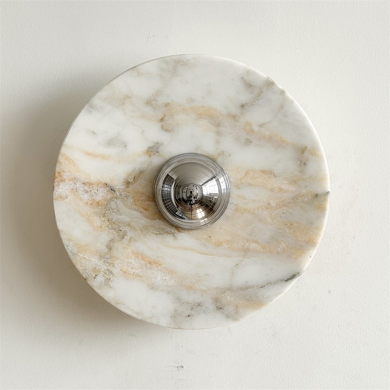 Zeno Modern Minimalist Round Chrome Marble Metal Wall Sconce - Letslighting