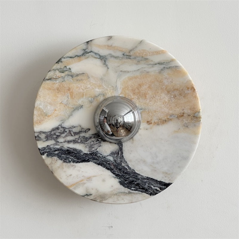 Zeno Modern Minimalist Round Chrome Marble Metal Wall Sconce - Letslighting