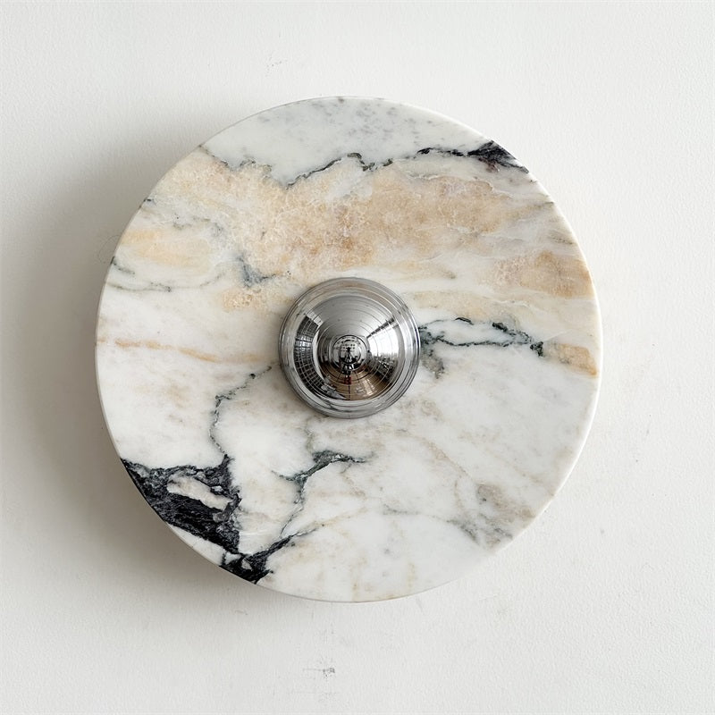 Zeno Modern Minimalist Round Chrome Marble Metal Wall Sconce - Letslighting