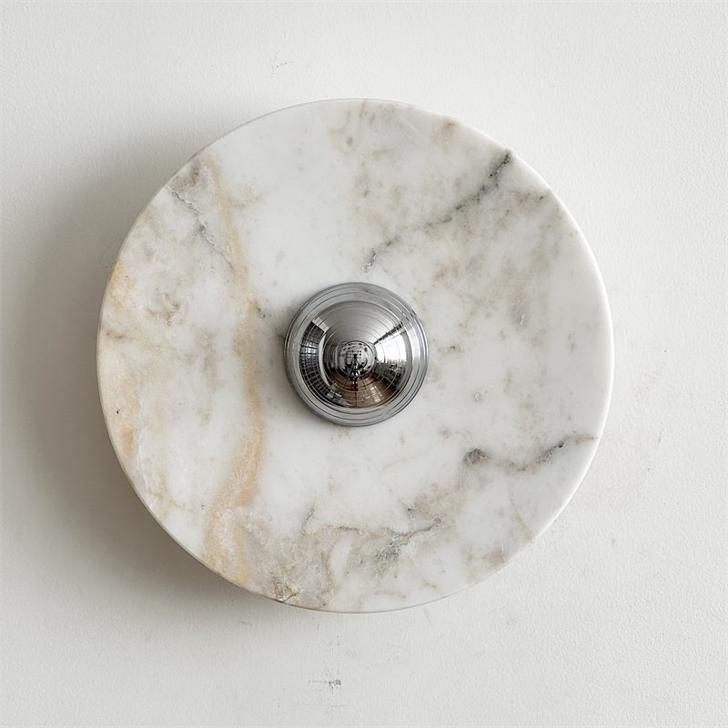 Zeno Modern Minimalist Round Chrome Marble Metal Wall Sconce - Letslighting