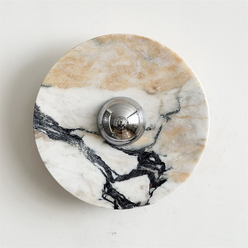 Zeno Modern Minimalist Round Chrome Marble Metal Wall Sconce - Letslighting