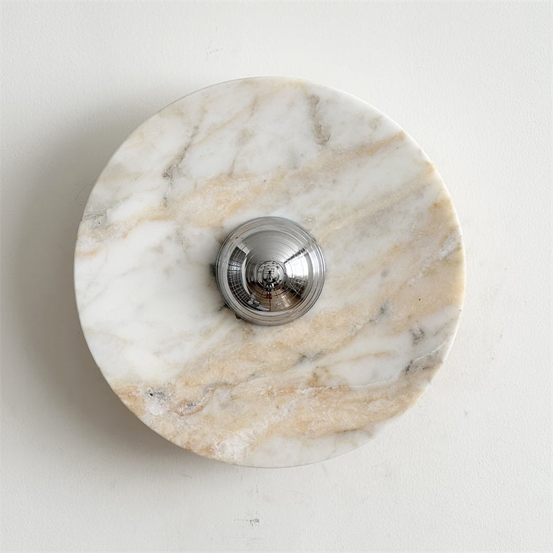 Zeno Modern Minimalist Round Chrome Marble Metal Wall Sconce - Letslighting