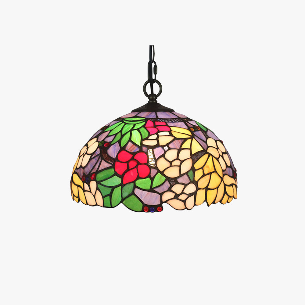 Arisha Retro LED Pendelleuchte Bunte Blumen Glas Wohnzimmer