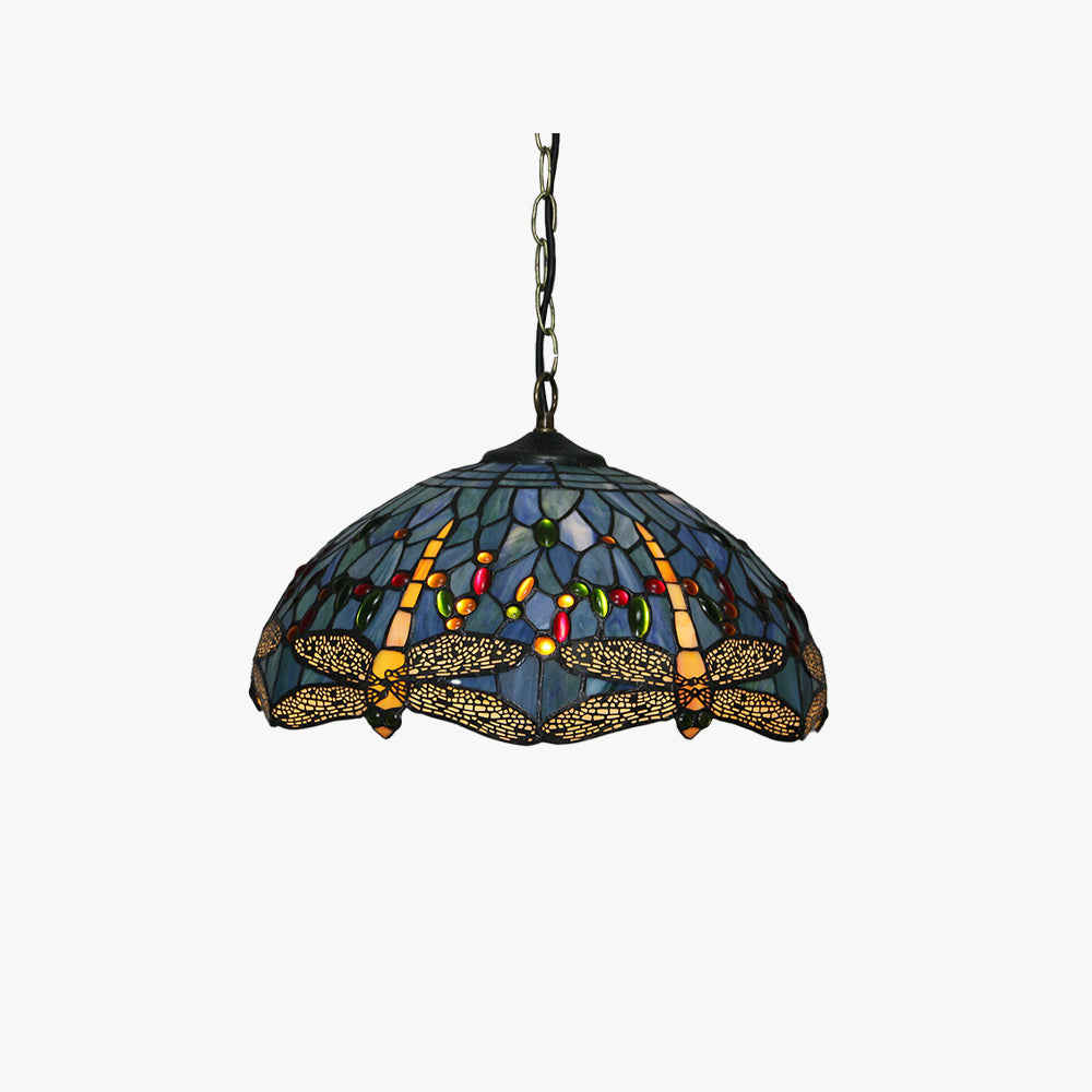 Arisha Vintage Pendelleuchte Buntglas Metall Schale Wohnzimmer
