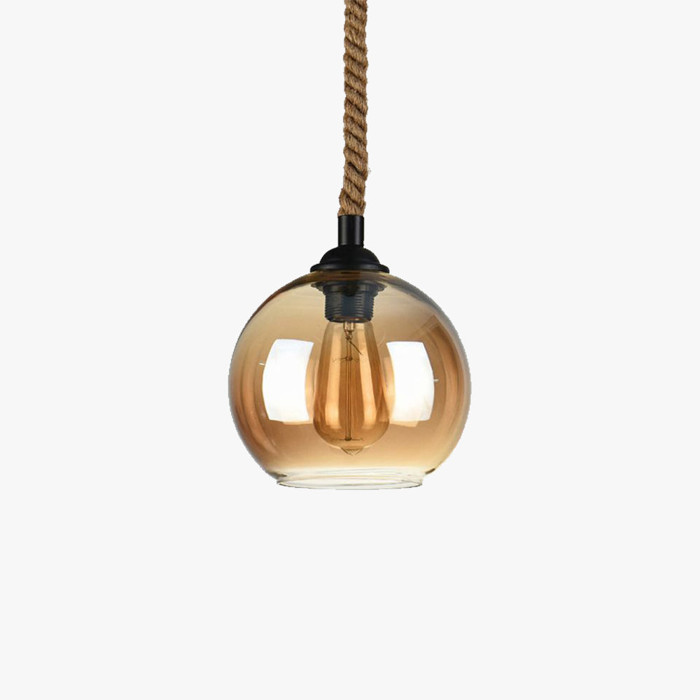 Valentina Industrial LED Pendelleuchte Klar/Bernstein Wohn/Schlafzimmer Metall&Glas&Hanfseil ∅20/25CM