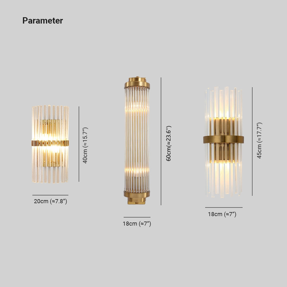 Ray Modern Zylindrisch LED Wandleuchte Gold Schlafzimmer/Flur Innen Metall&Kristall 45/50CM Lang
