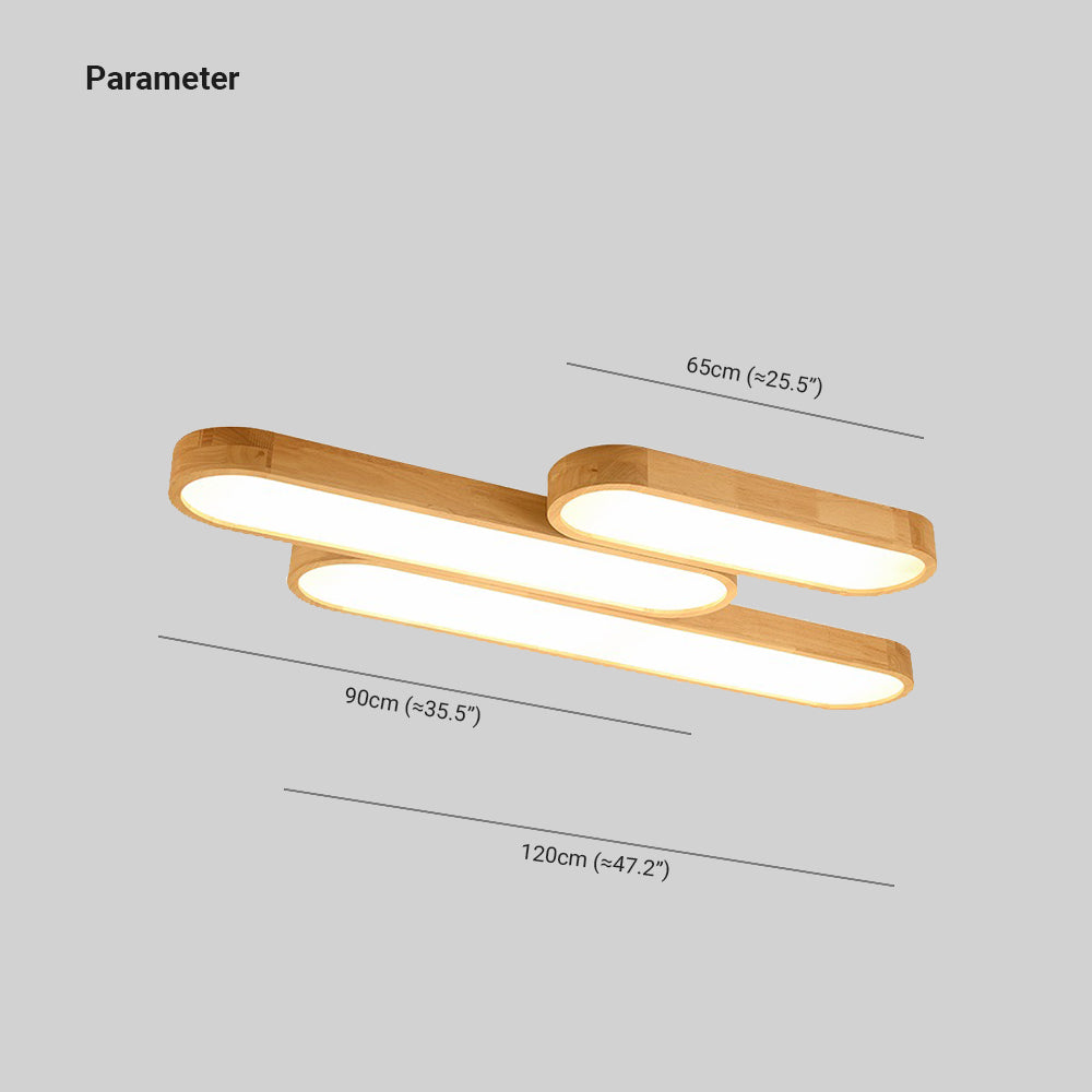 Muto Modern Oval LED Deckenleuchte Holz Wohn/Schlafzimmer Holz&Acryl 65/90/120CM Lang