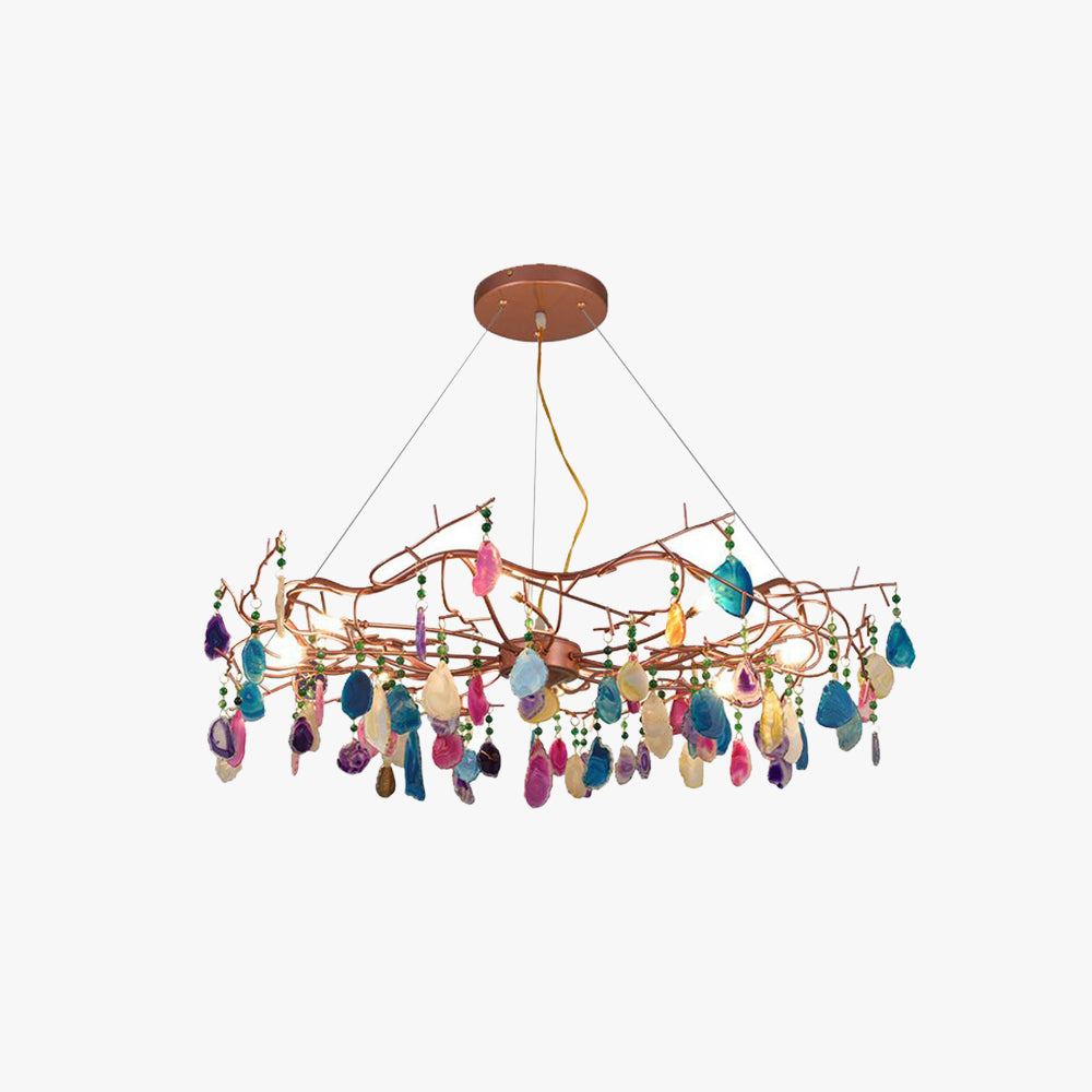 Valentina Design Rund LED Kronleuchte Rosegold Wohn/Schlaf/Esszimmer Metall&Achatstein 65/85CM Lang