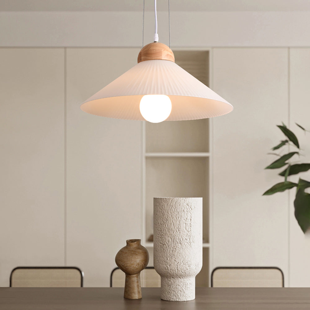 Ozaw Moderne LED Pendelleuchte Weiß Wohn/Schlaf/Esszimmer Holz&Glas