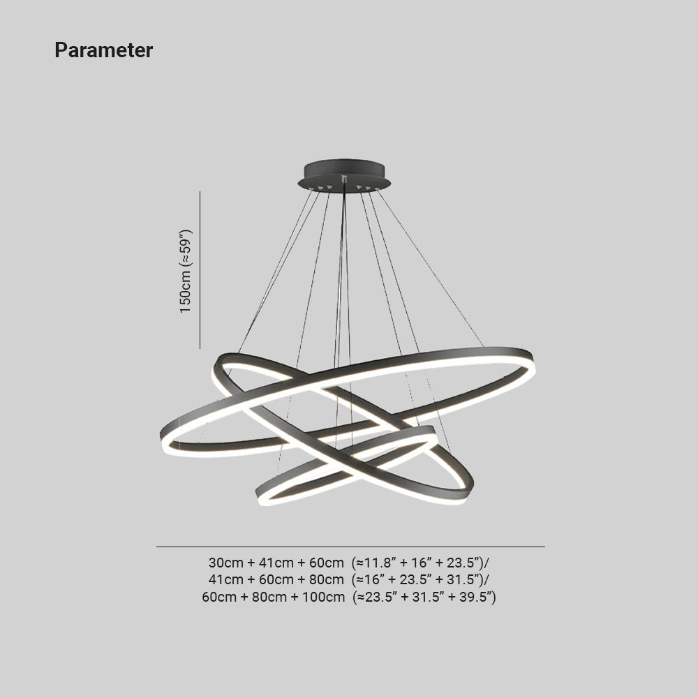 Arisha Modern 3-Ringe LED Pendelleuchte Schwarz Wohn/Schlaf/Esszimmer