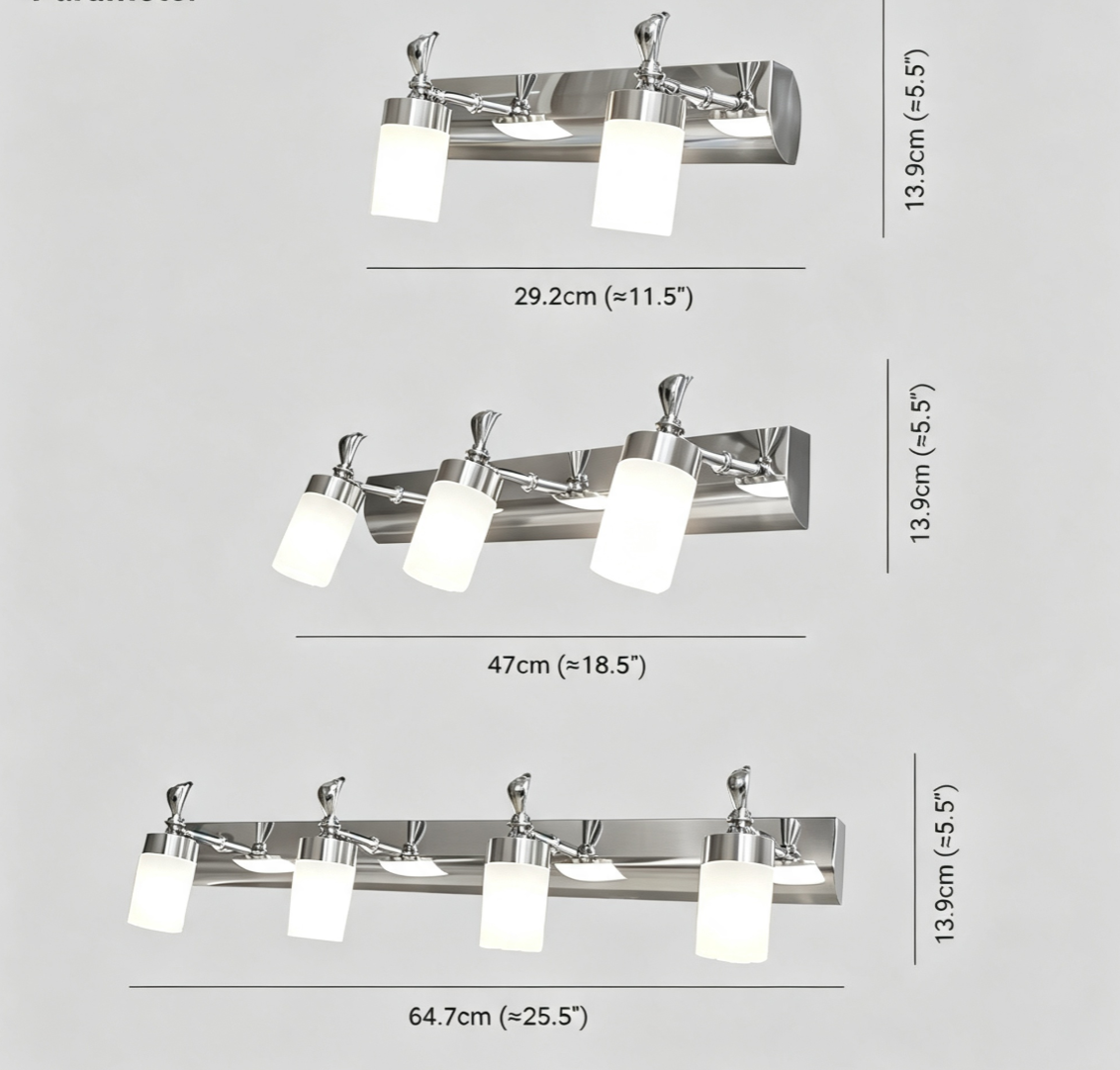 Arisha Moderne Zylindrische LED-Wandleuchte Silber Badezimmerleuchte aus Metall und Acryl, 2/3/4-flammig