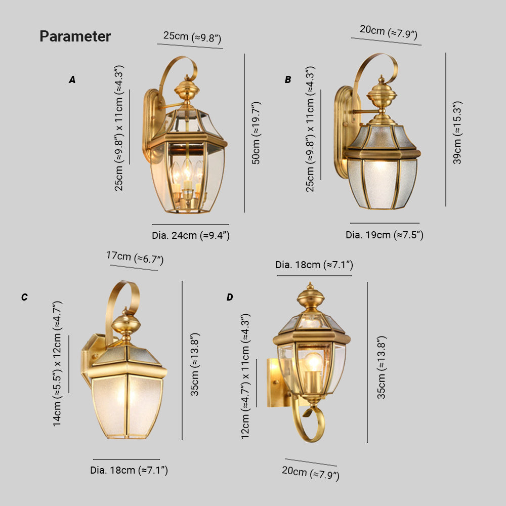 Silva LED Vintage Laterne Wandleuchte Gold, Außen, Metall