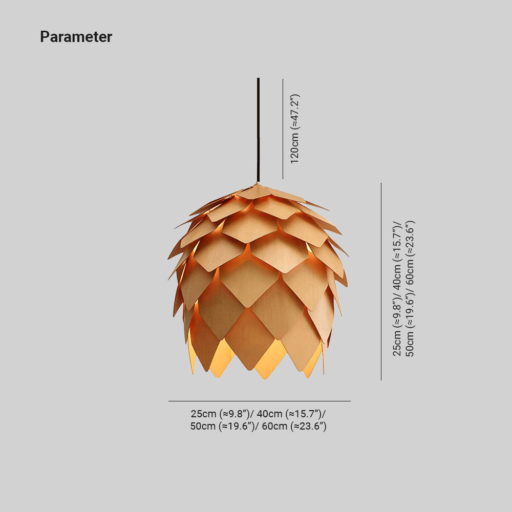 Muto Design LED Pendelleuchte Kiefernzapfen Gold Ess/Schlaf/Wohnzimmer Holz